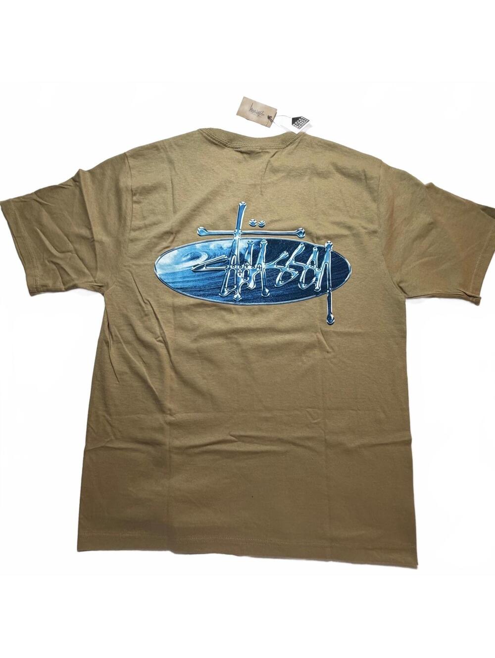 Stussy Wave Oval Tee Khaki Blue Small NWT